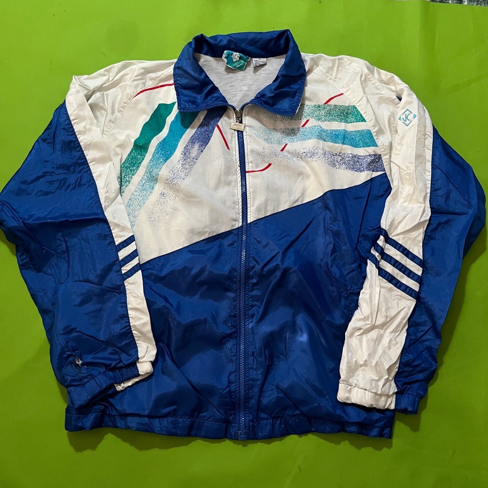 Vintage Slazenger Windbreaker Jacket Mens Medium Blue White 90s Colorblock Zip